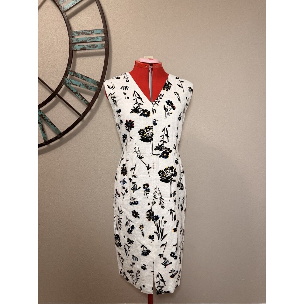 Ann Taylor Sheath Dress Size 8 White Floral Lined Workwear EUC
